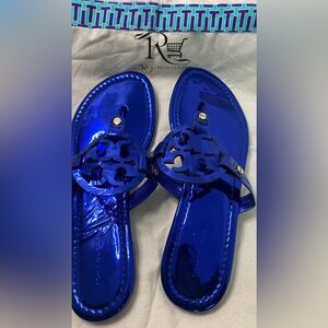 New never worn Tory Burch Miller Metallic Blue Sandal’s with dust bag size 7m